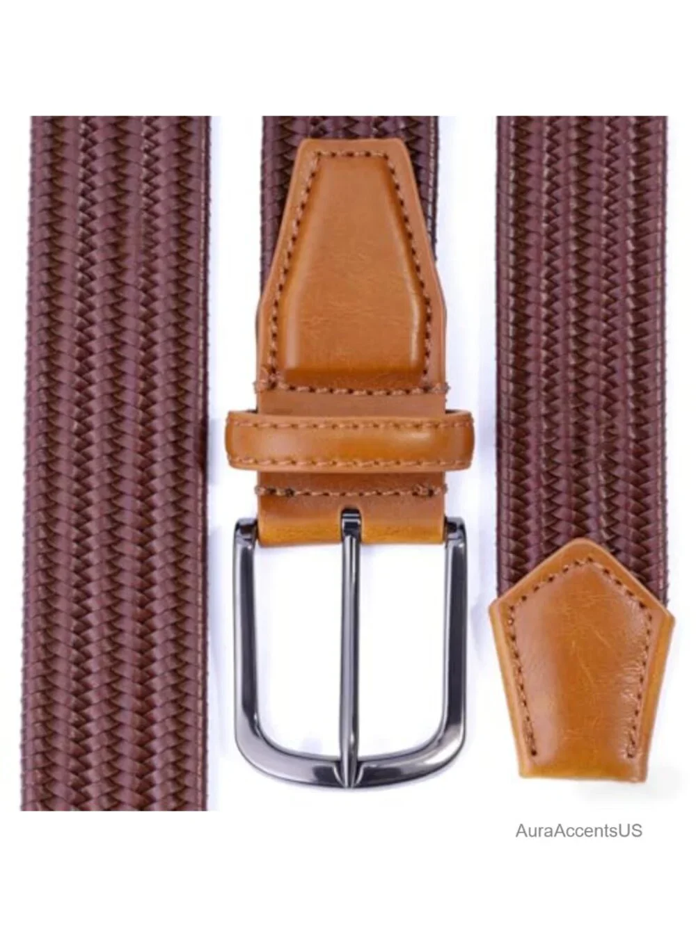 Men's Woven Belt Braided Leather Dress Belt Pin Buckle Casual Business